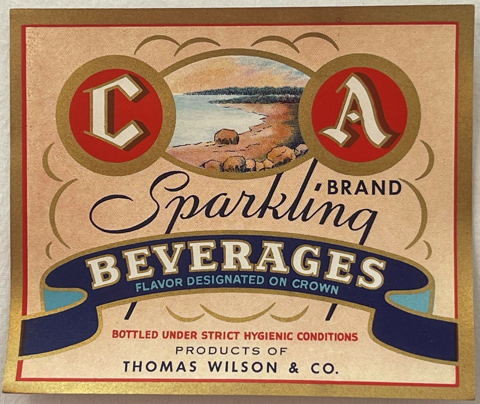 Vintage 1930s C A Sparkling Beverages Label, Thomas Wilson and Co.