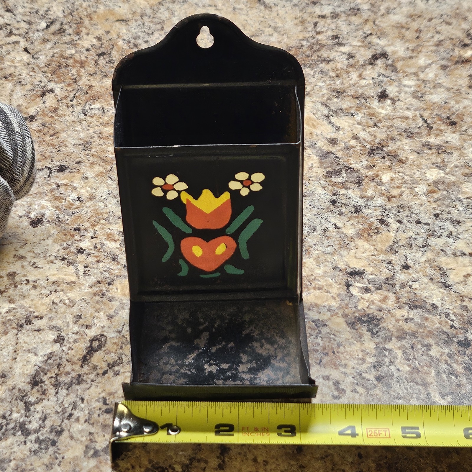 Vintage Metal Wall Mount Match Stick Holder Tin Matchbox Farm Handpainted Vintage Metal Wall Mount Match Stick Holder Tin Matchbox Farm Handpainted