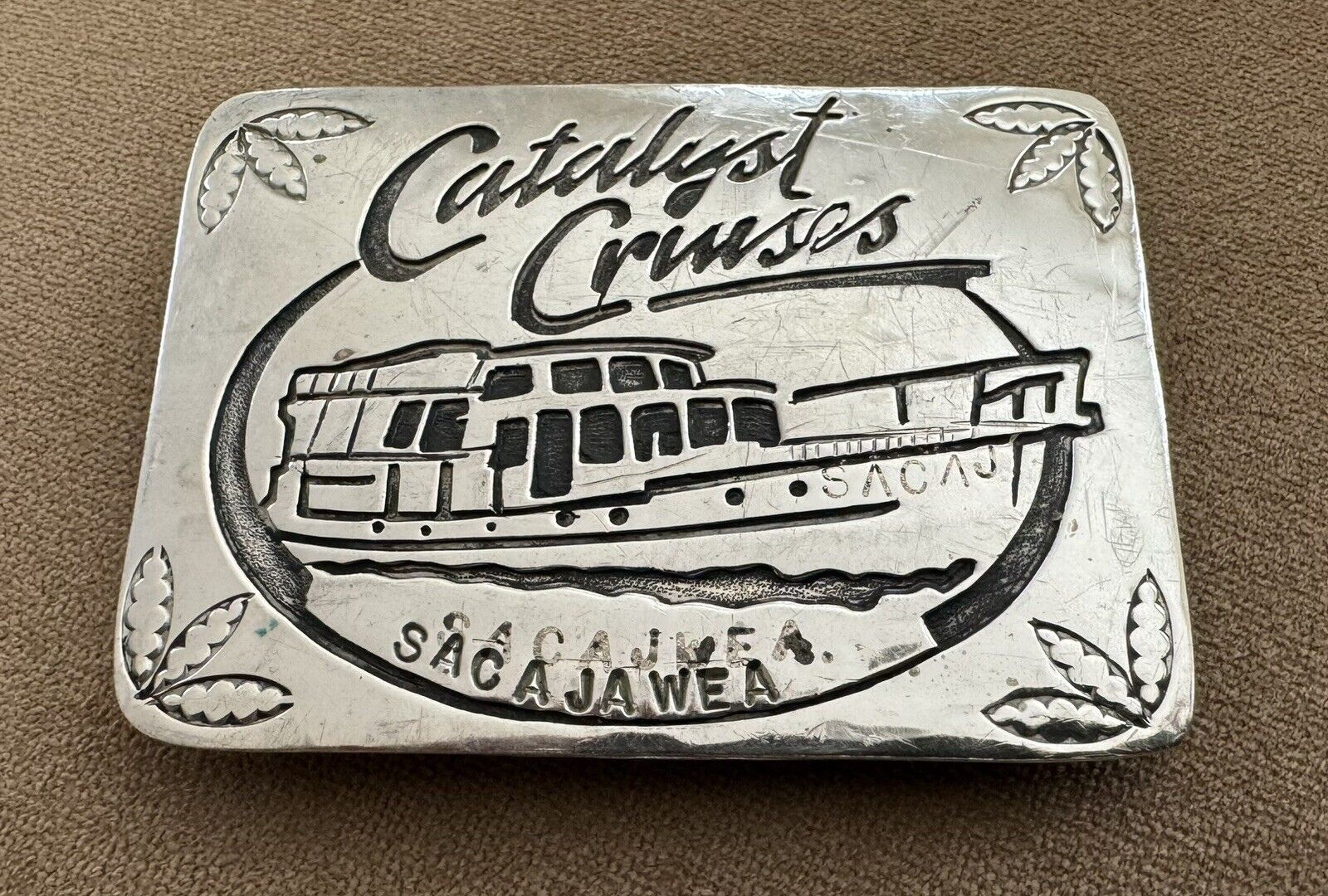 Vintage Sterling Silver Front Catalyst Cruises California Sacajawea Belt Buckle