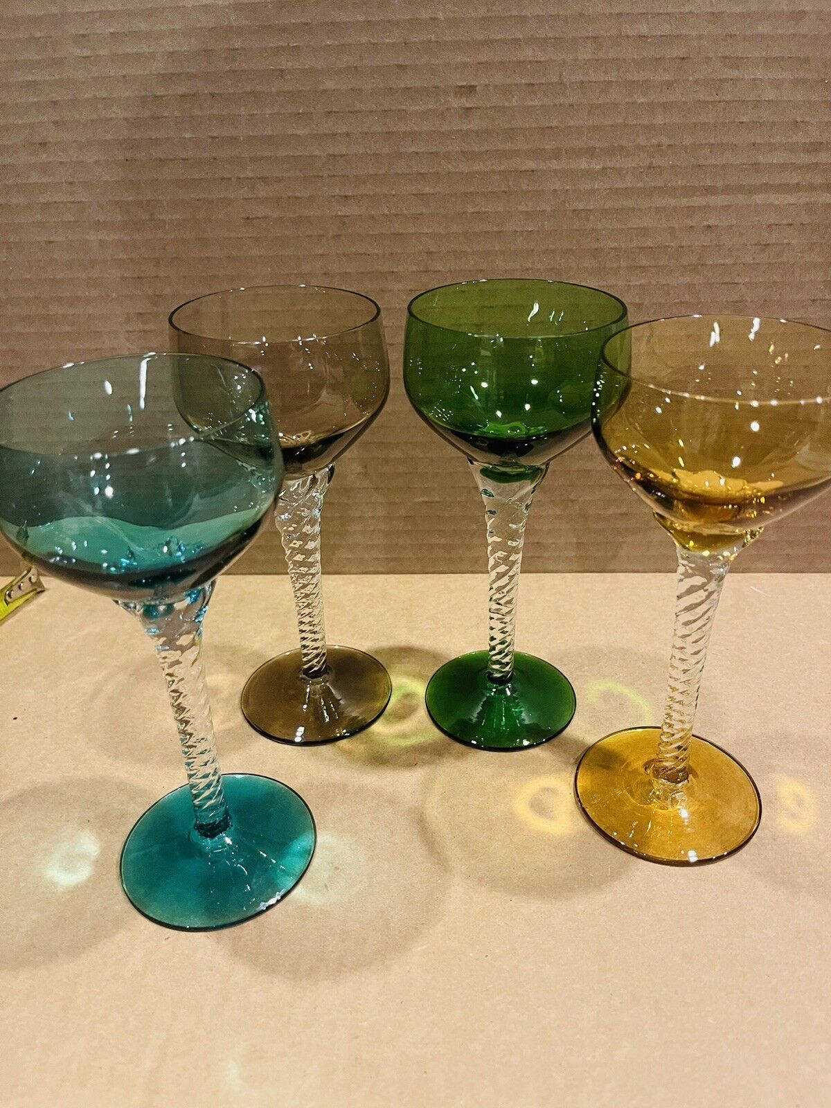 4 Vintage MCM? Crystal Twisted Stem Multicolors Wine/Champagne Glasses .QUALITY