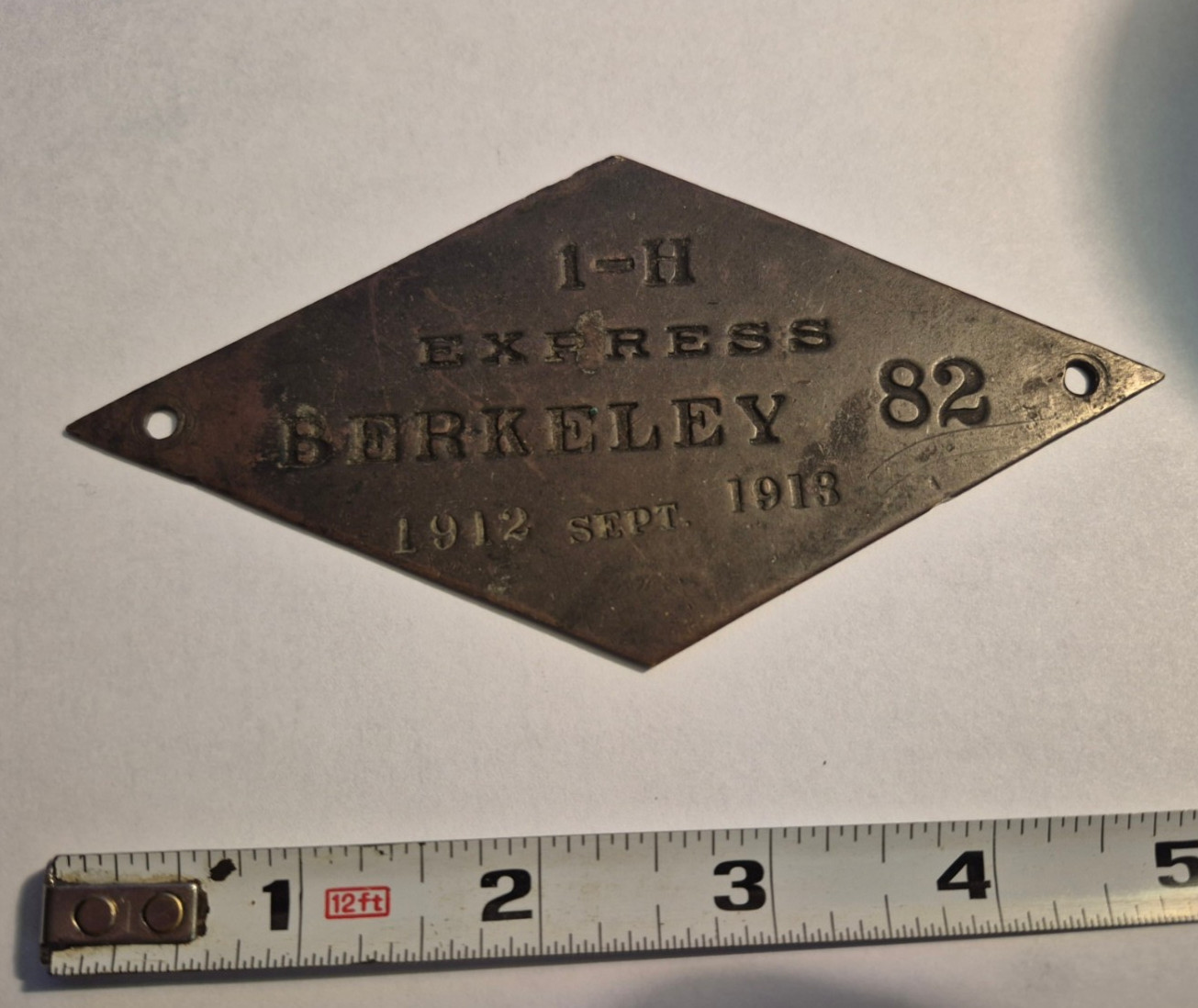 Vintage Metal Trolley Emblem - 1912-1913 - Key System Berkeley 1-H Express 82