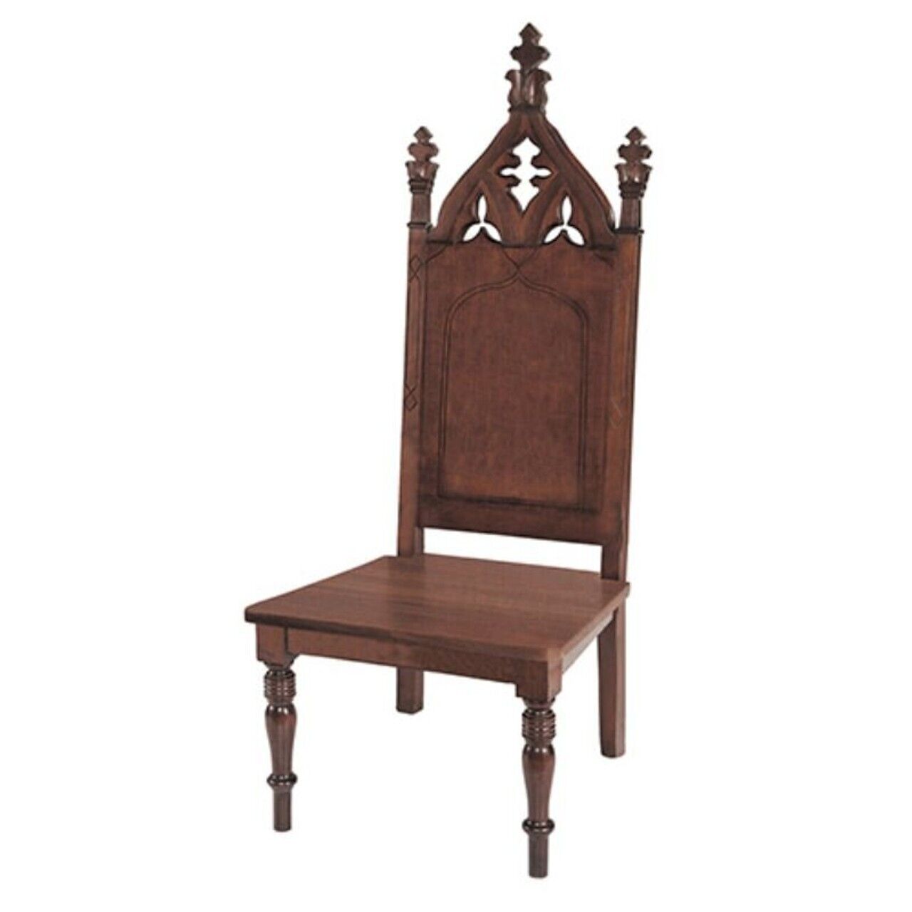 Ornate Walnut Stain Maple Hardwood Cathedral Side Chair for Church Use 48 In