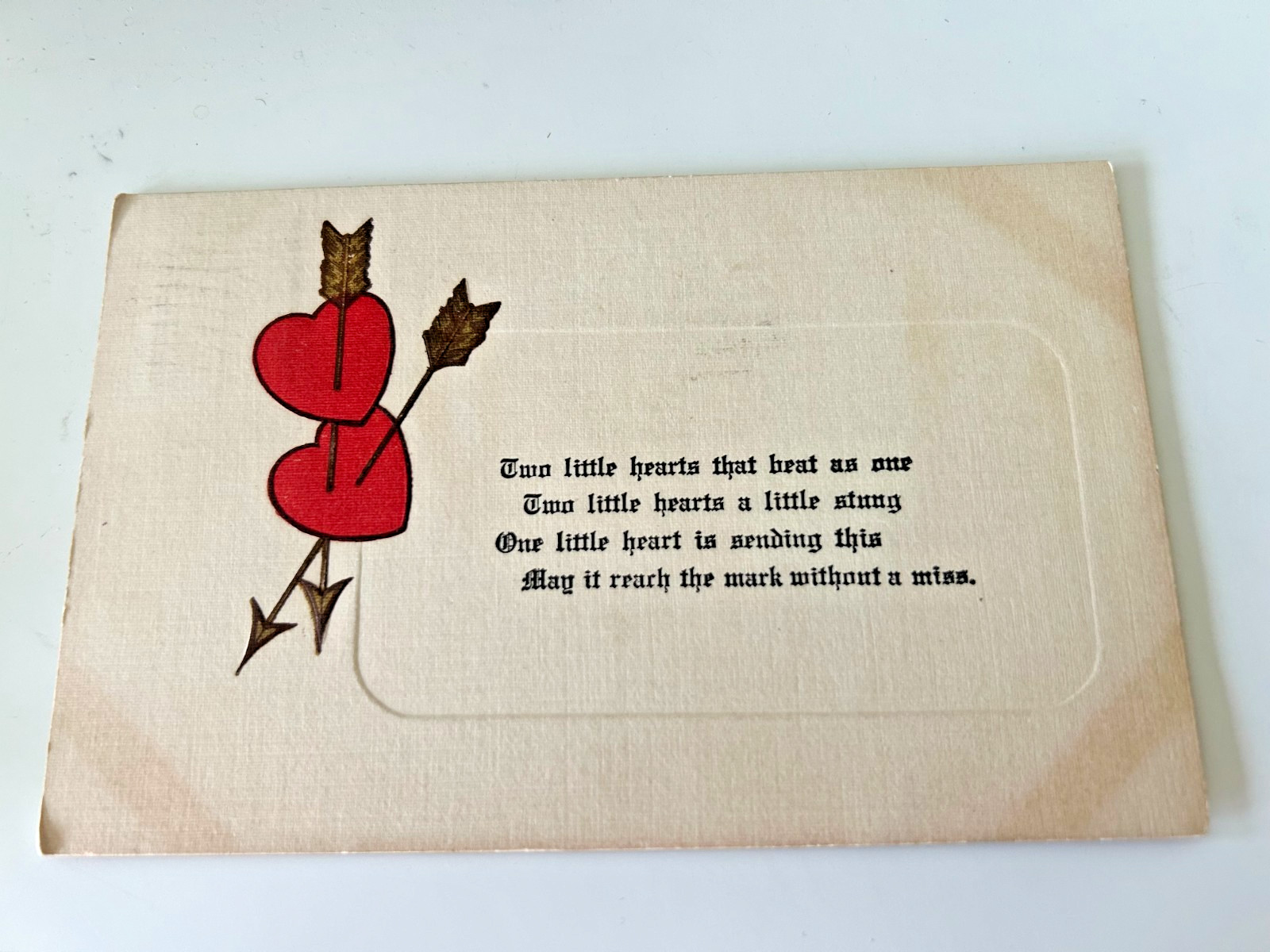 Two Little Hearts that Beat as One Arrows and Hearts Love Theme Vintage Postcard