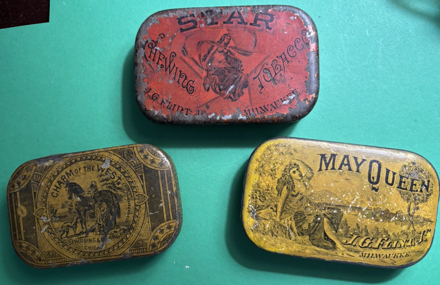 RARE May Queen & Star & Charm of the West 1890's Early Flat Tins Vintage Lot