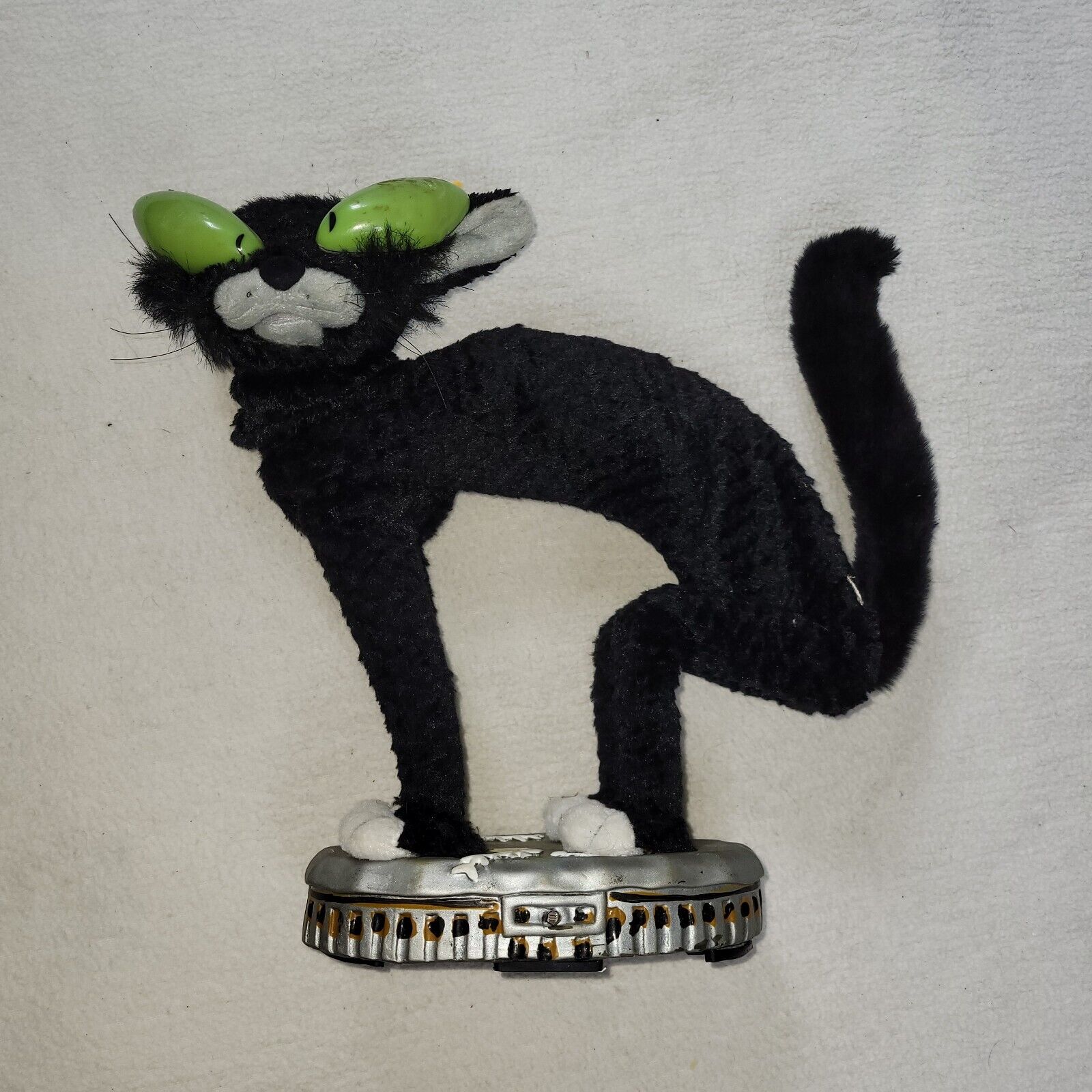 Vintage Gemmy Animated Fraidy Cat Halloween Black Alley Cat Sings Light-Up Moves