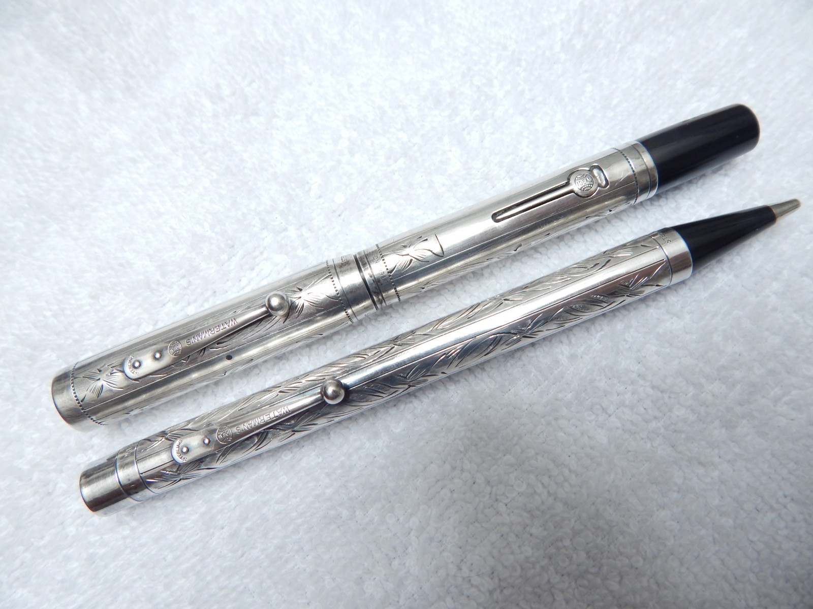 LOT# 422P. VTG WATERMAN \'S 452 STERLING SIVER FOUNTAIN PEN, PENCIL SET. FLEX NIB