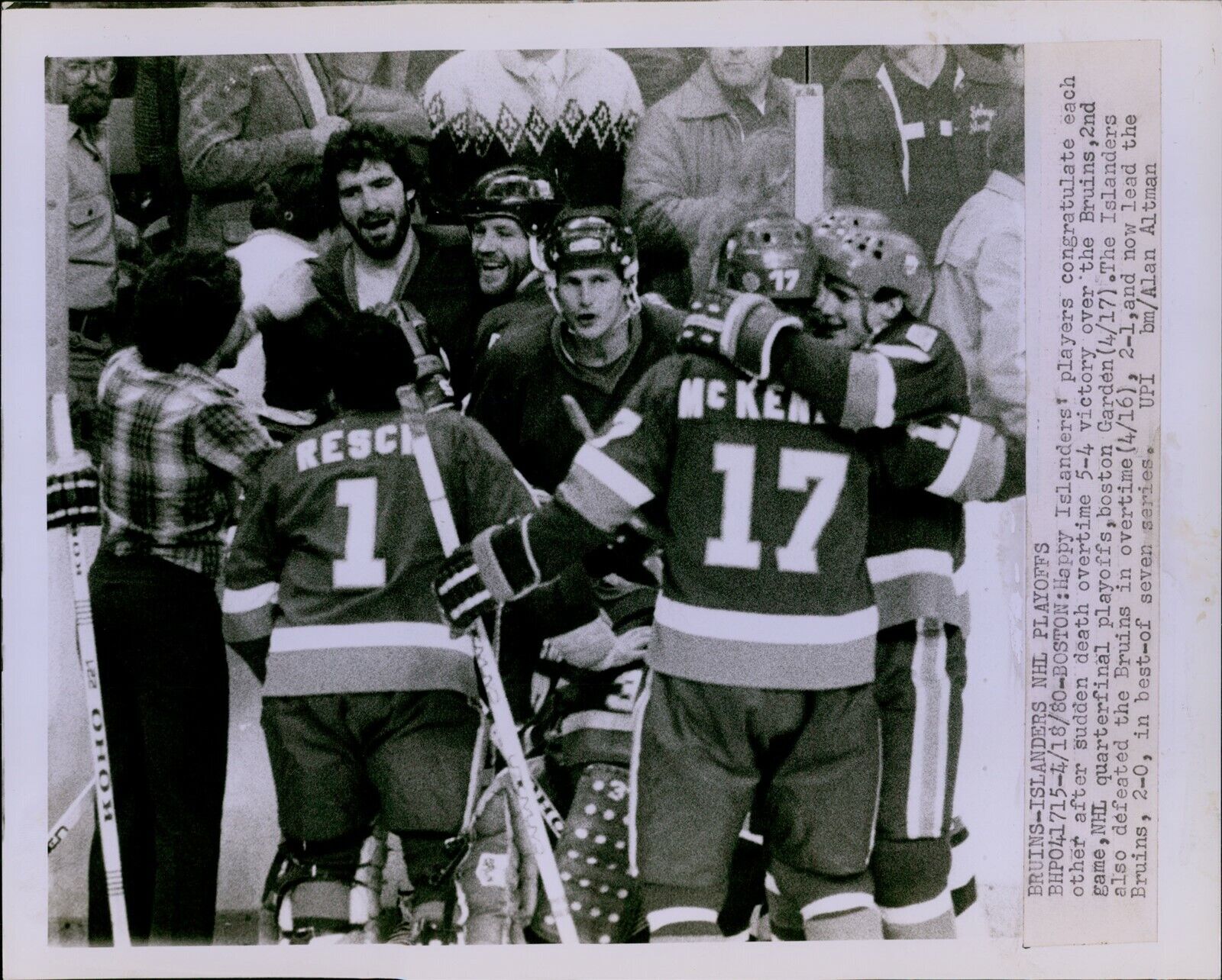 LG776 1980 Orig Alan Altman Photo NY ISLANDERS WIN PLAYOFFS Beat Boston Bruins