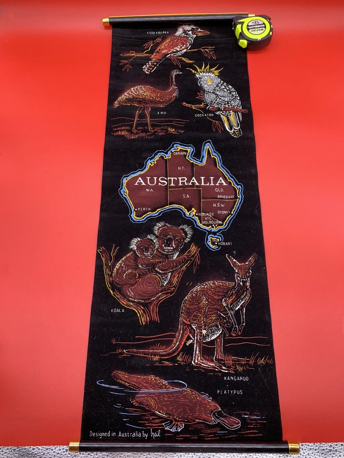 Vintage Australia Flocked Velvet Banner Scroll 11\
