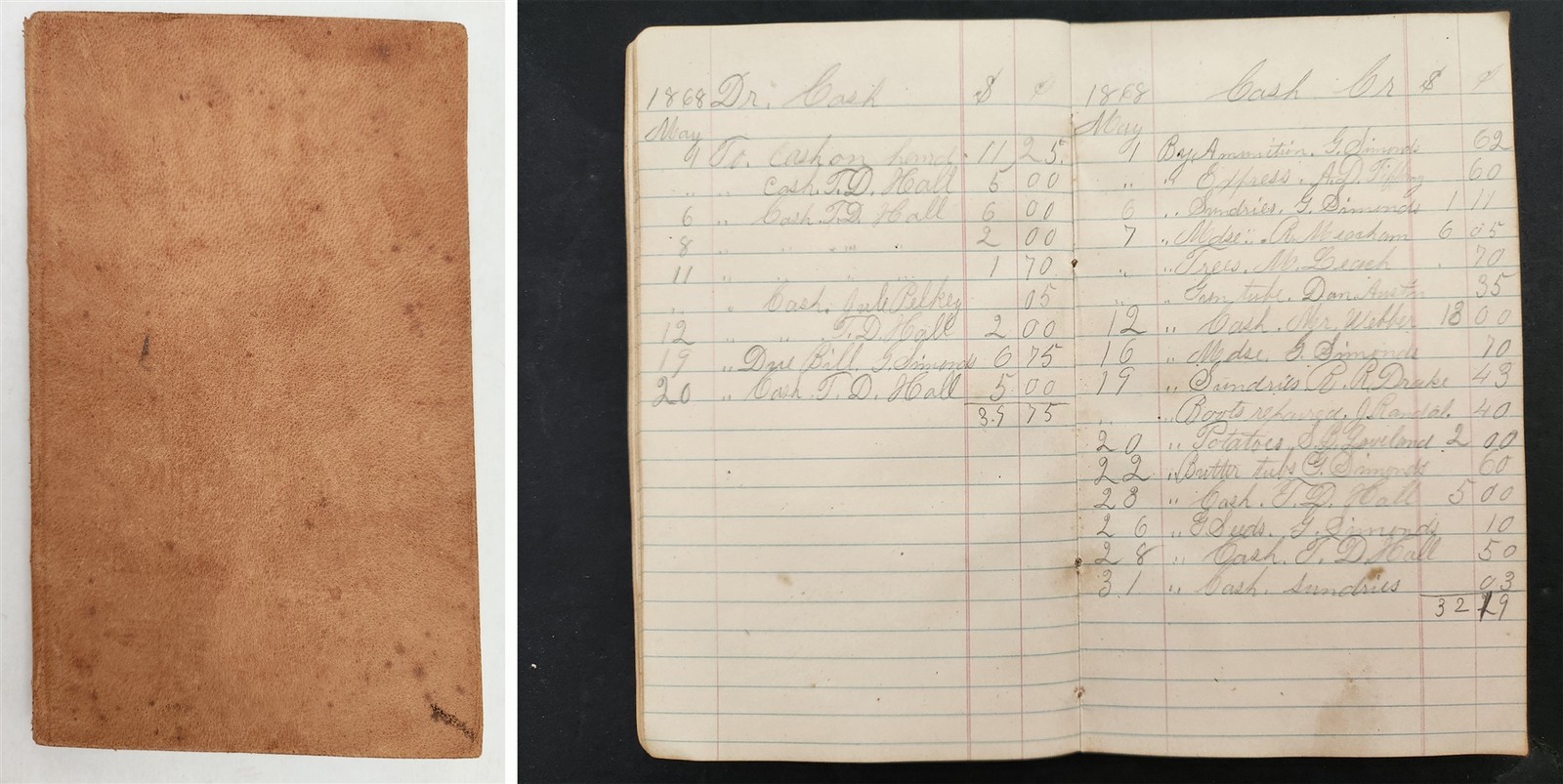 1868-78 antique D. DORR HALL pittsford vt FARM ACCOUNT LEDGER butter cash crops