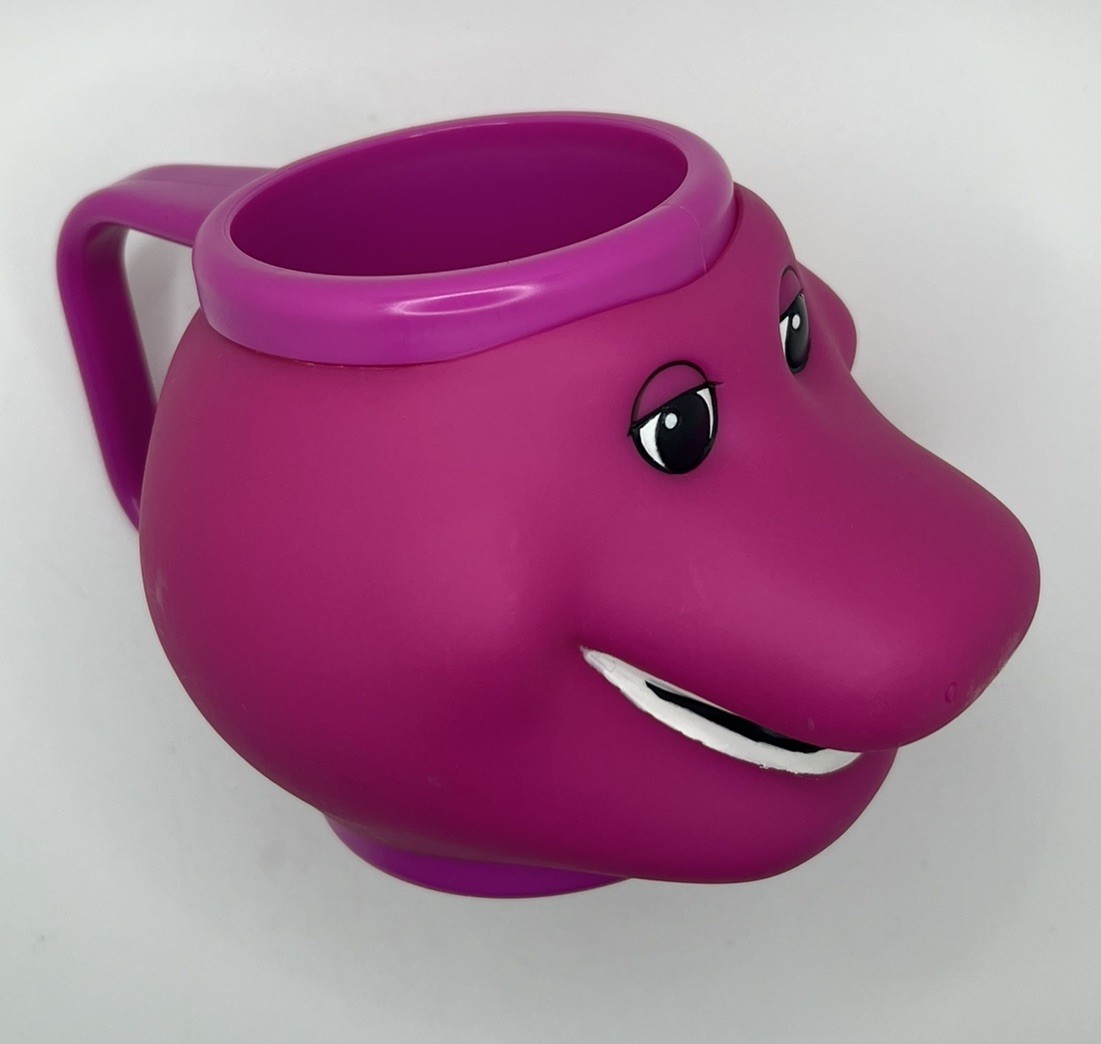 RARE Vintage Barney Cup Head Purple Dinosaur Mug Applause 1995 The Lyons Group