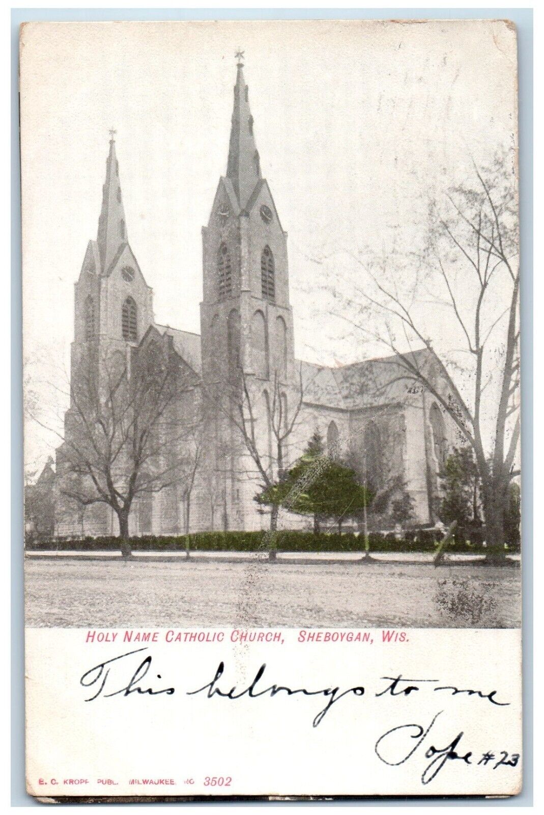 1912 Holy Name Catholic Church Dirt Road Sheboygan Wisconsin WI Antique Postcard