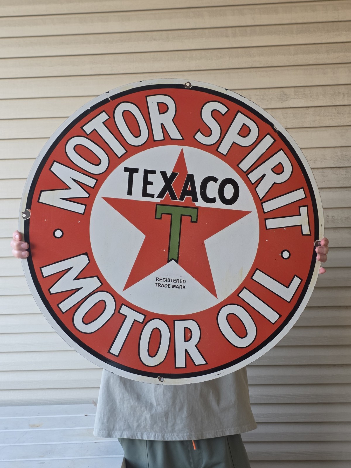 HUGE VINTAGE TEXACO MOTOR SPIRIT MOTOR OIL PORCELAIN METAL GAS STATION  SIGN 29