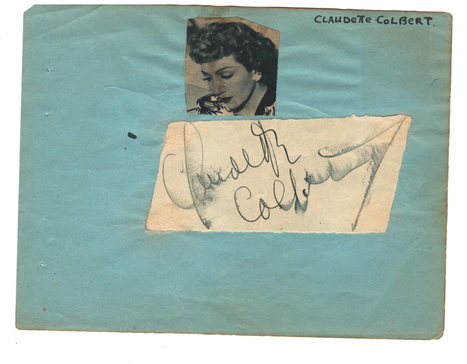 CLAUDETE COLBERT AND BOBBY BROWN ACTORS AUTOGRAPH ON ALBUM PAGE