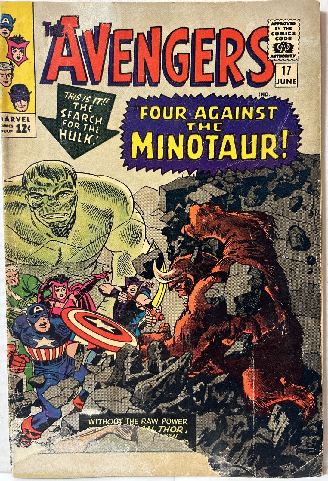 Avengers #17 1st App Minotaur Hulk Captain America Marvel Comics Silver Age 1965