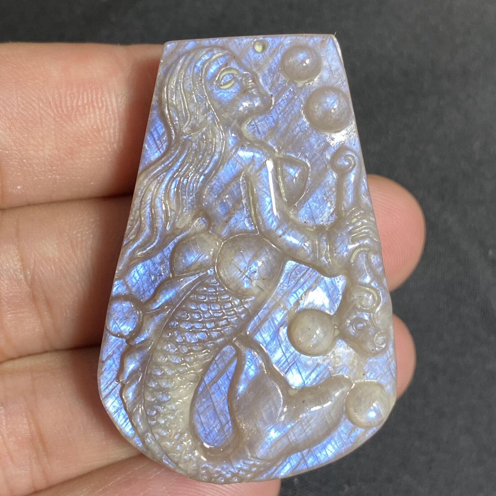 Natural Purple Moonstone Quartz Hand carved Mermaid Crystal Reiki healing 1pc