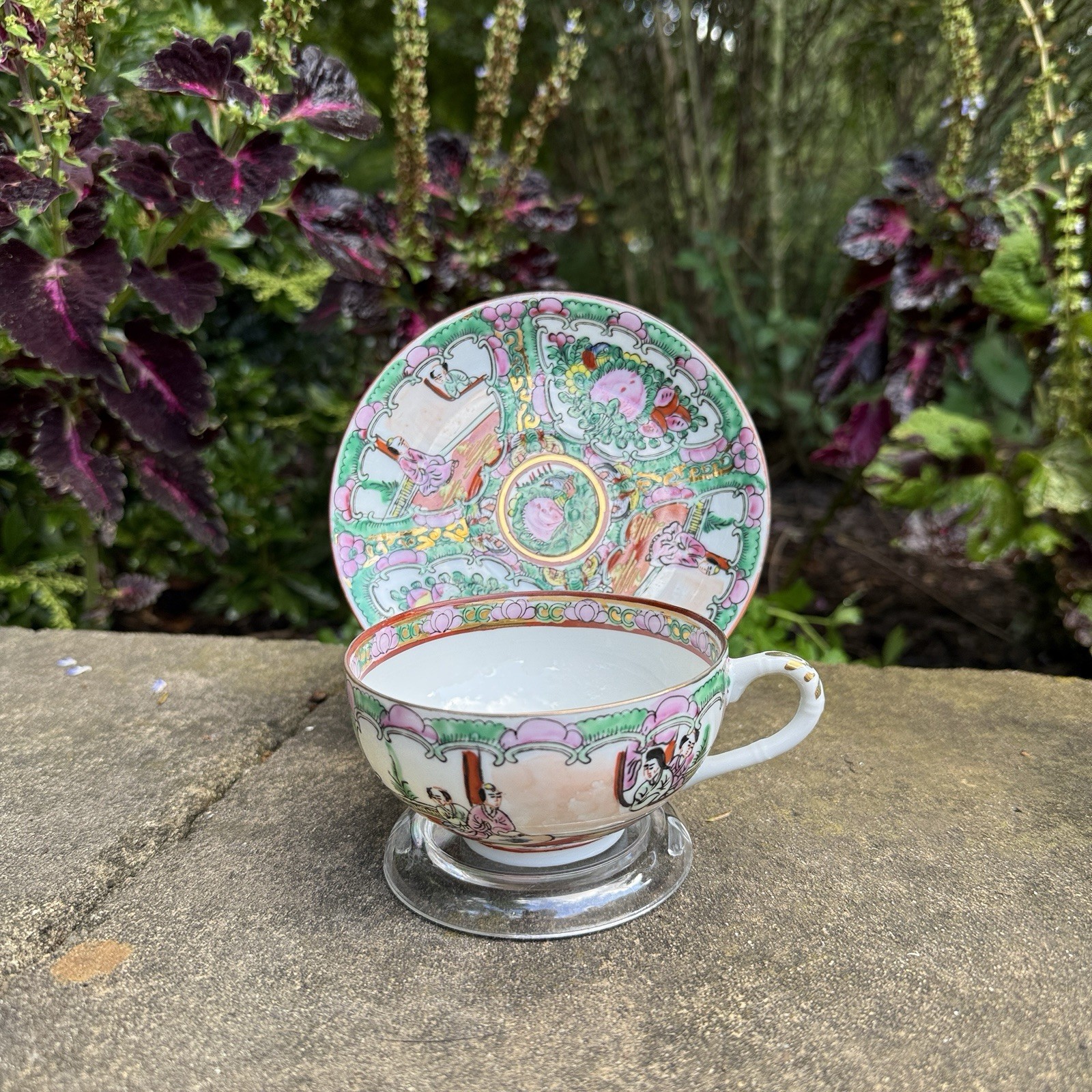 Pristine Antique Chinese Rose Medallion Teacup & Saucer Set Qianlong Mark 19thC Pristine Antique Chinese Rose Medallion Teacup & Saucer Set Qianlong Mark 19thC