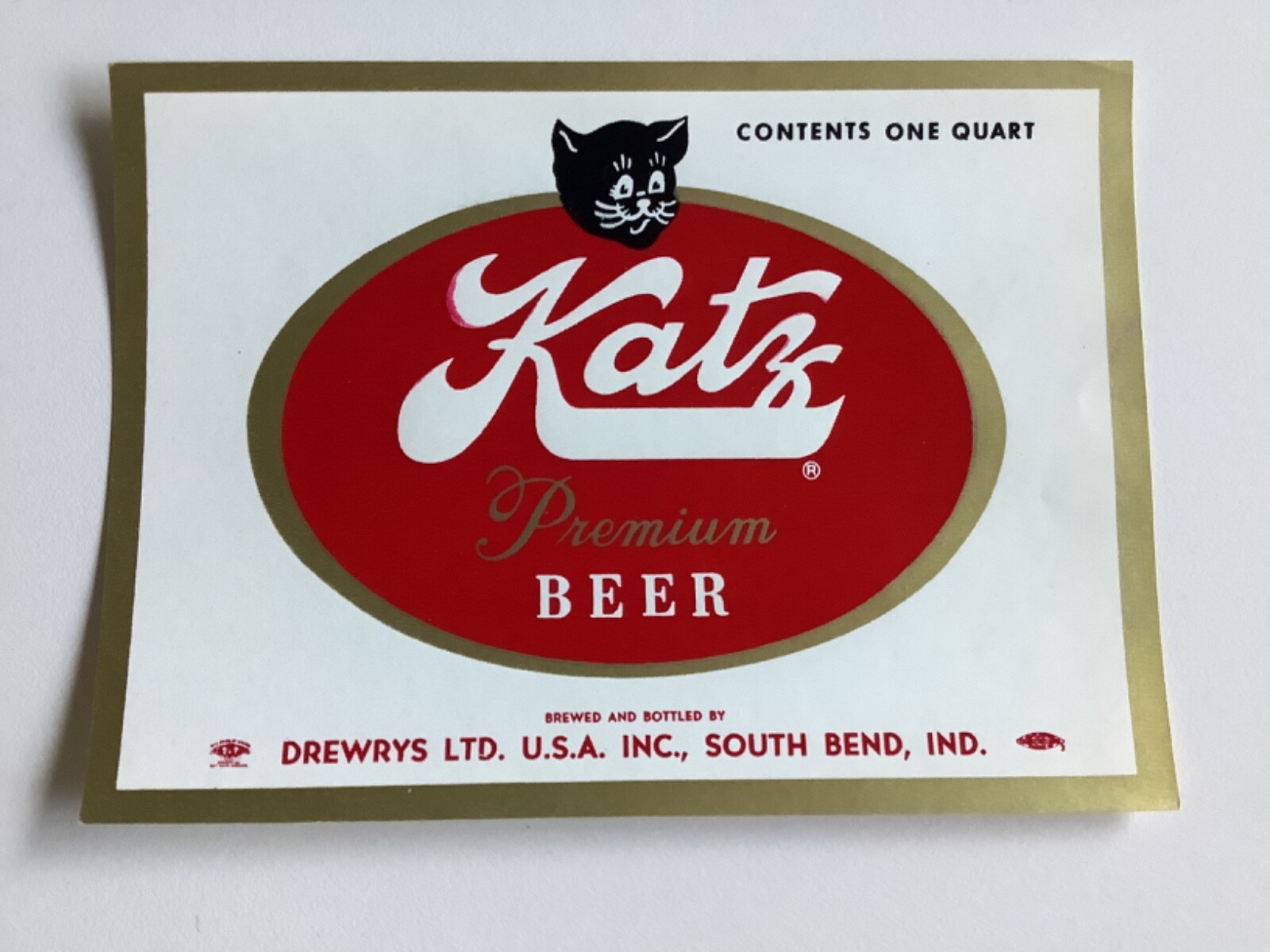 KATZ BEER LABEL, DREWRYS BREWING CO VINTAGE 1960s BLACK KITTY CAT HALLOWEEN KATZ BEER LABEL, DREWRYS BREWING CO VINTAGE 1960s BLACK KITTY CAT HALLOWEEN