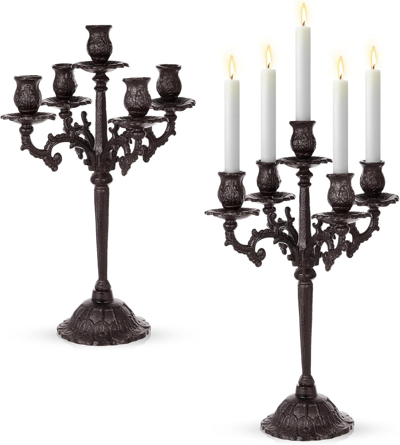 2 Pcs 5 Arm Black Candelabra 16.7 Tall Cast Iron Candlestick Holders Vintage Got
