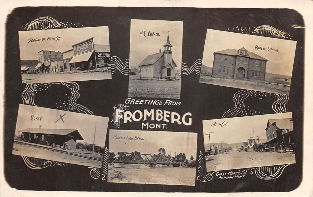 Fromberg Montana Greetings Main St Church Depot Multiview Real Photo PC AA83538