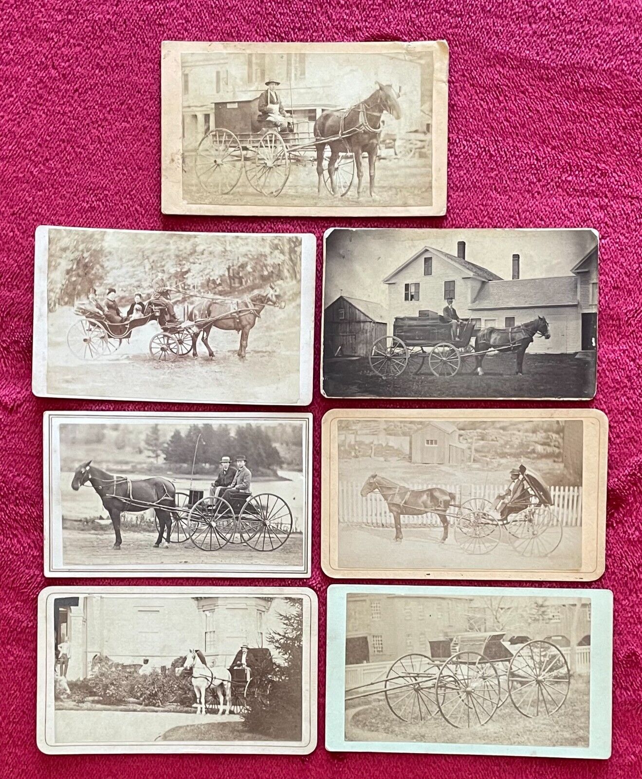 HORSE DRAWN CARRIAGES - DELIVERY WAGON - FUNERAL CARRIAGE ? - 7 CDV PHOTOGRAPHS