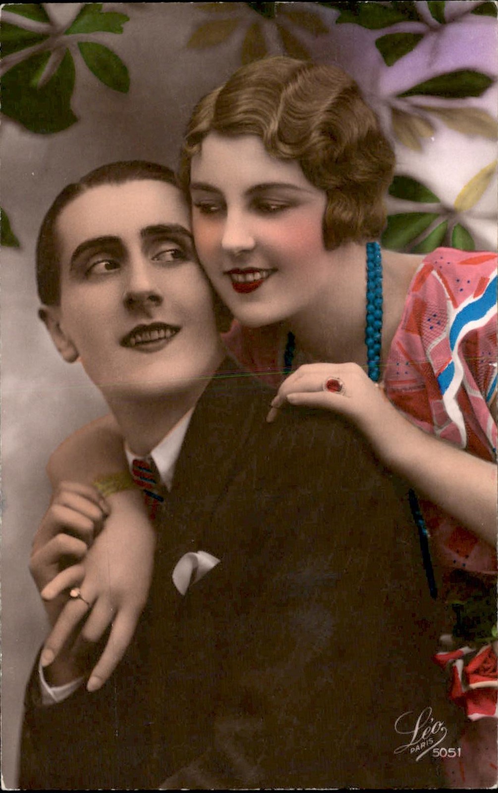 Couple portrait Art Deco Glamour Paris c1920s-30s Real Photo Vintage Postcard