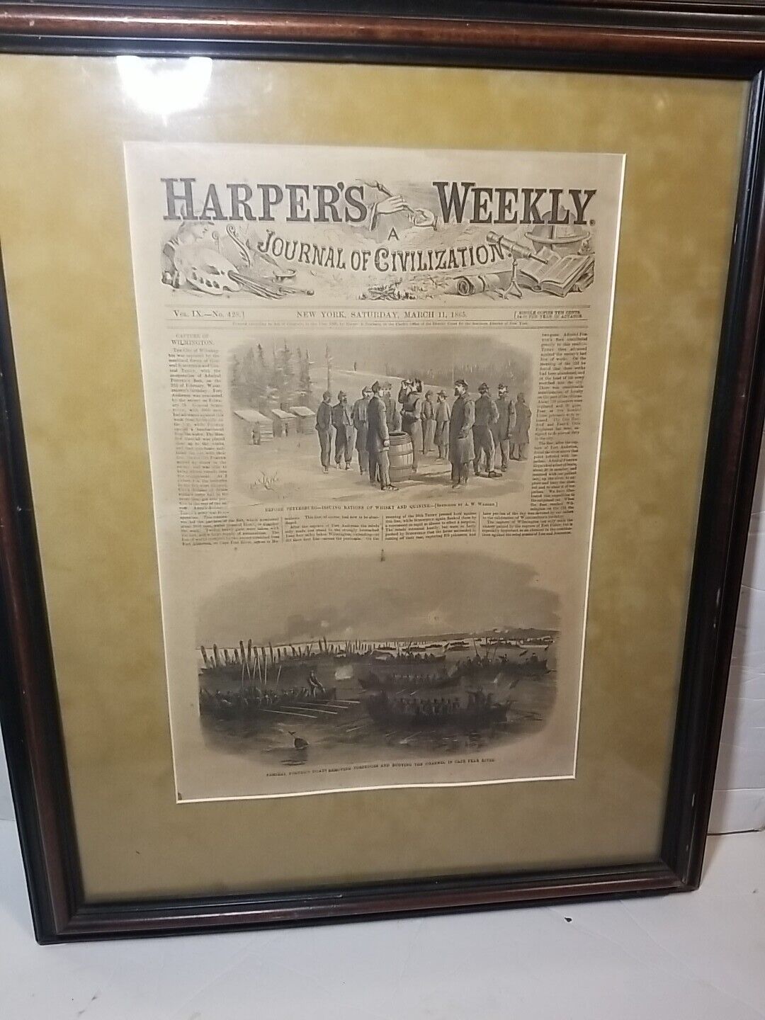 Antique 1865 Harpers Weekley A Journal Of Civilization Civil war Newspaper Frame