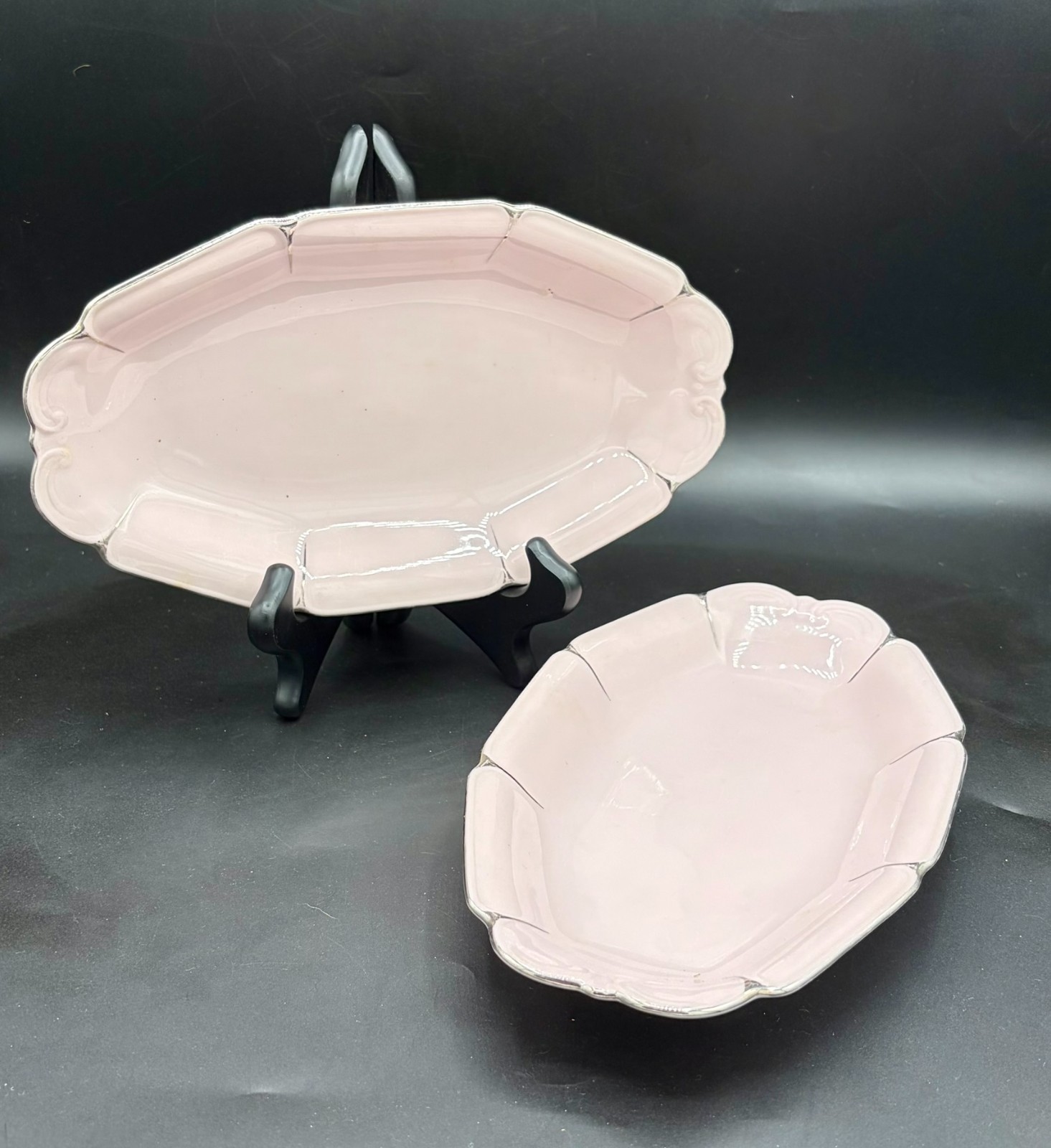 Antique 1930s Czech Art Deco Pink Porcelain Serving Dish Set C.S.L.S.A. Rare