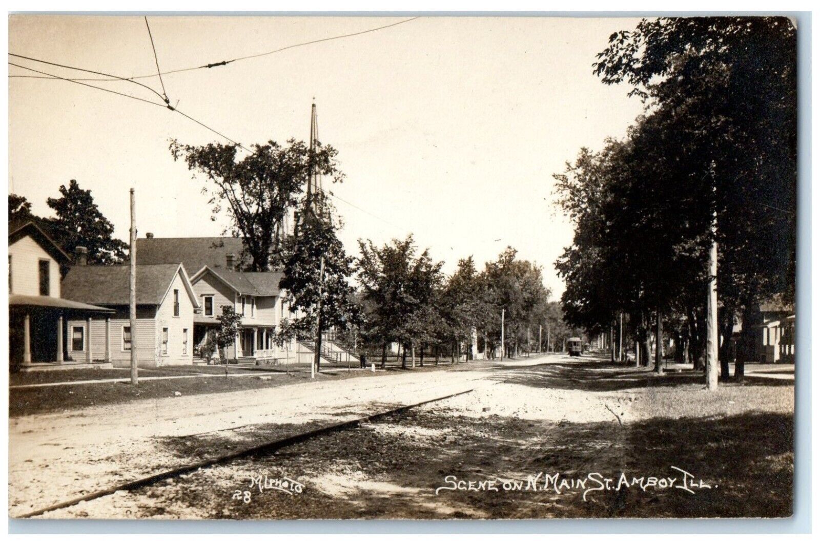 c1910's Scene On Main Street Trolley Amboy Illinois IL RPPC Photo Postcard