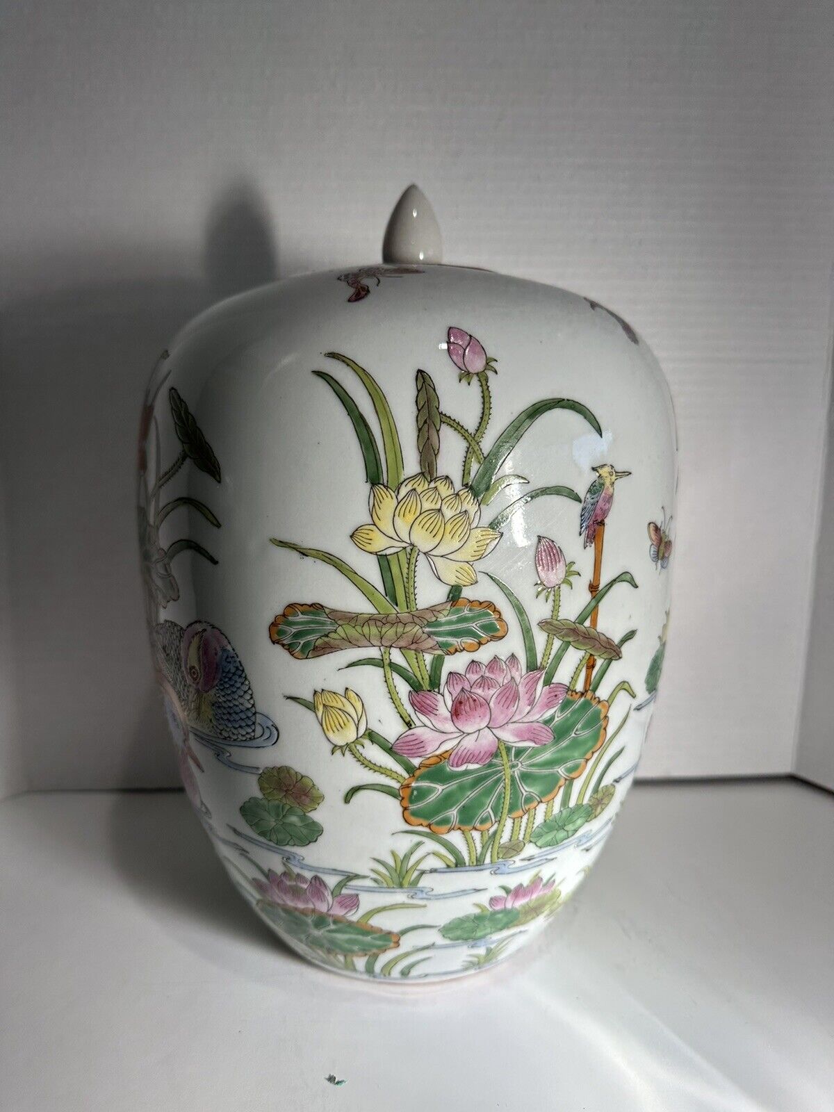 13” Chinese Famille Ginger Jar Painted Porcelain Vase Urn 