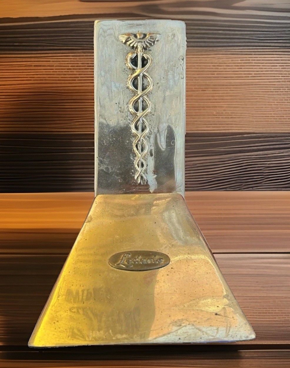 Vintage Lederle Labs Caduceus Brass Book End American Cyanamid Medical Advert Vintage Lederle Labs Caduceus Brass Book End American Cyanamid Medical Advert