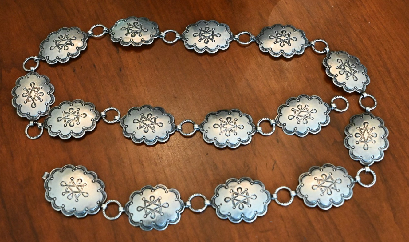 Old Navajo Mens Old Pawn Sterling Silver Belt Handmade 92.1g 925 35\ Old Navajo Mens Old Pawn Sterling Silver Belt Handmade 92.1g 925 35\