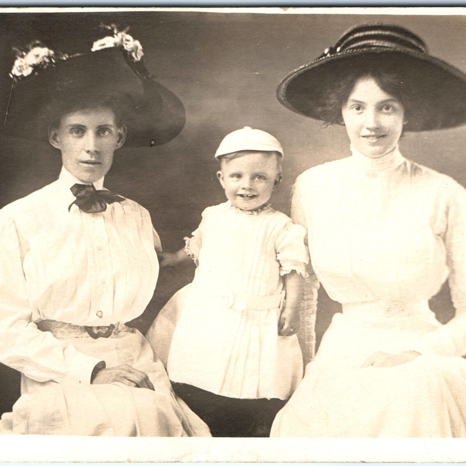 c1910s Adorable Smiles RPPC Cute Little Boy Dress Girl Edwardian Hats Photo A155