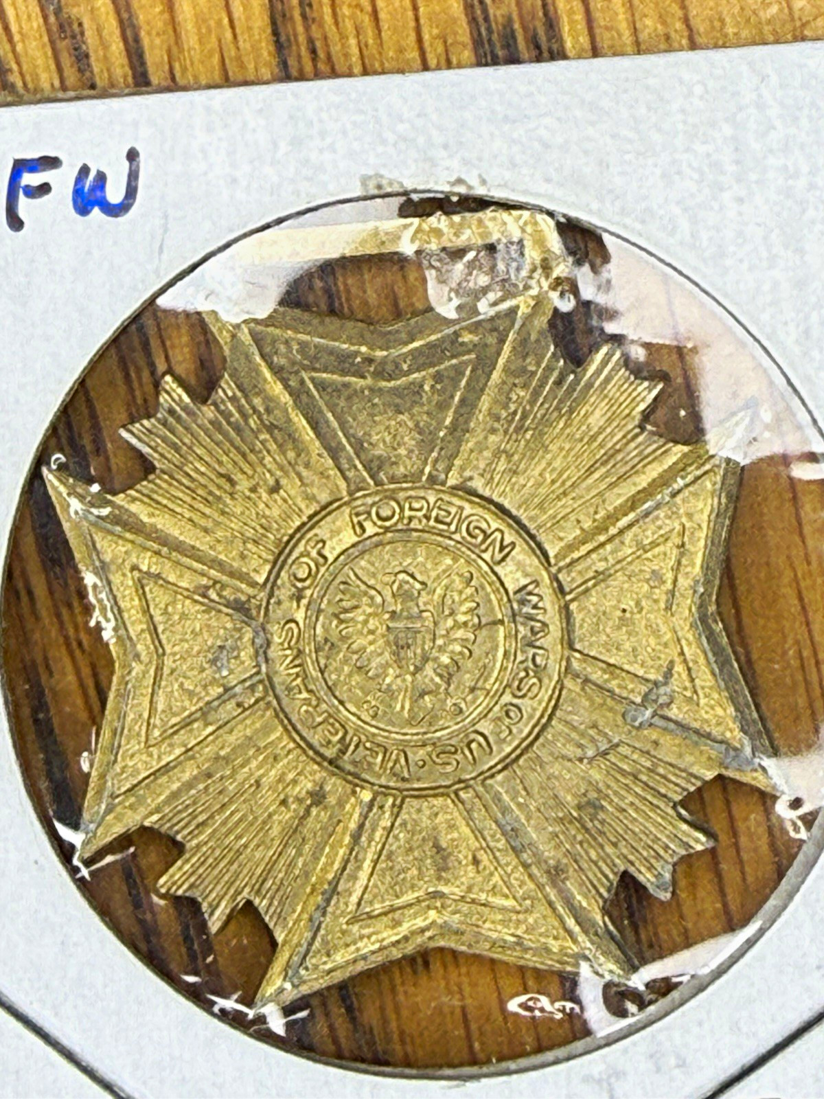 Vintage VFW Veterans of Foreign Wars Brass Cross Pocket Watch Fob Medal Emblem