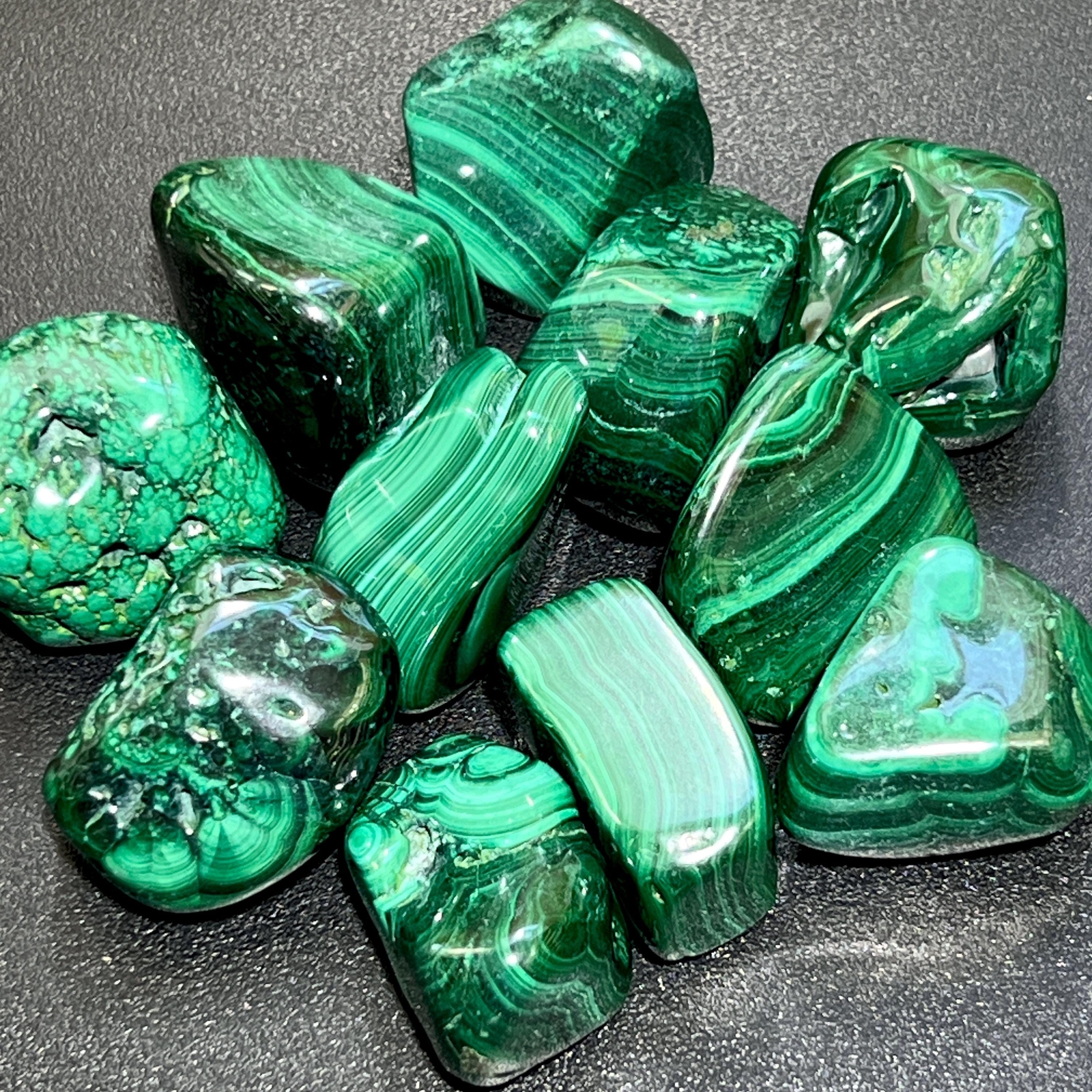 Large Extra Quality Premium Malachite Tumbled Stones (By The Piece or Pound) Large Extra Quality Premium Malachite Tumbled Stones (By The Piece or Pound)
