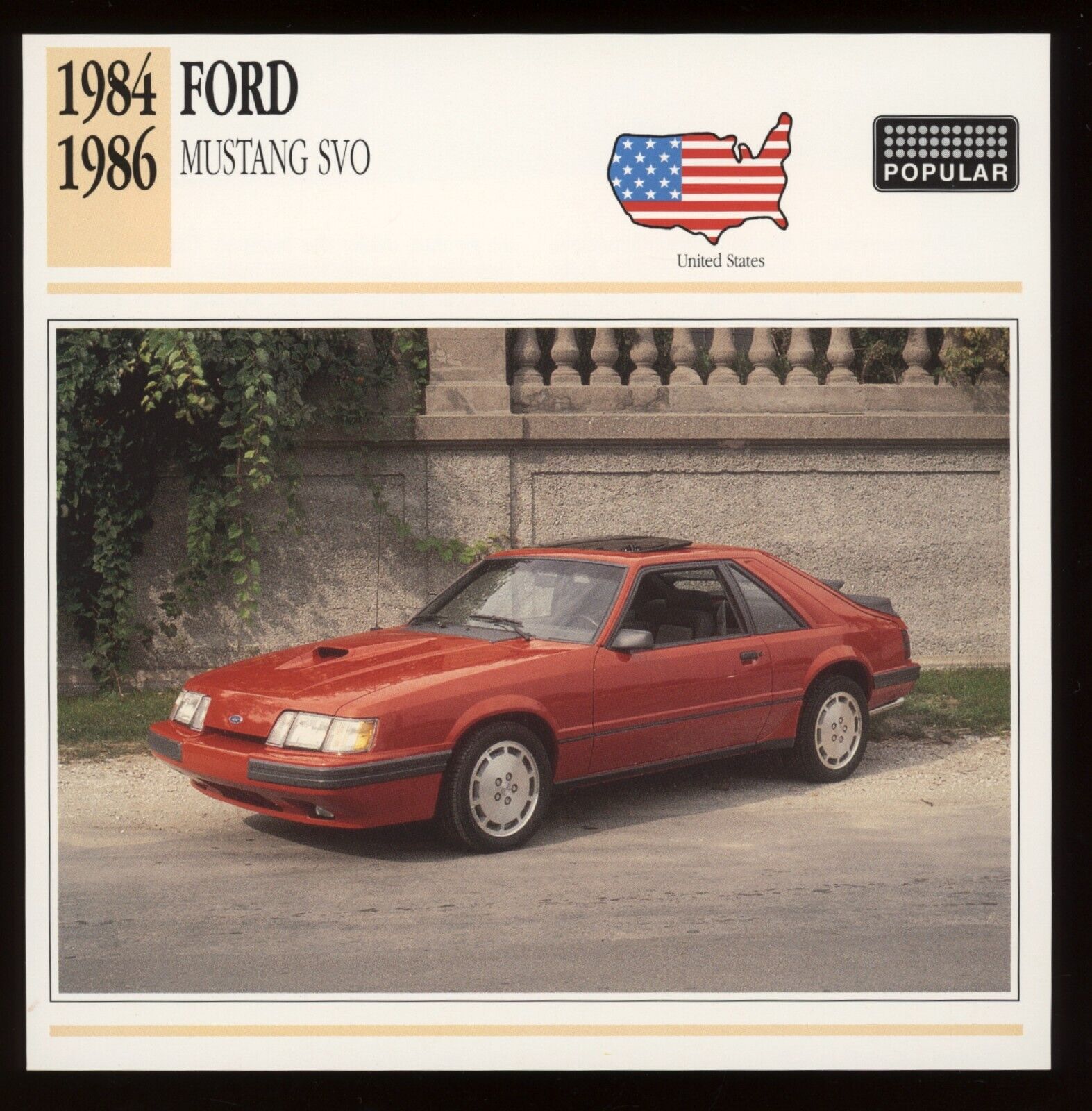 1984 - 1986 Ford Mustang SVO  Classic Cars Card