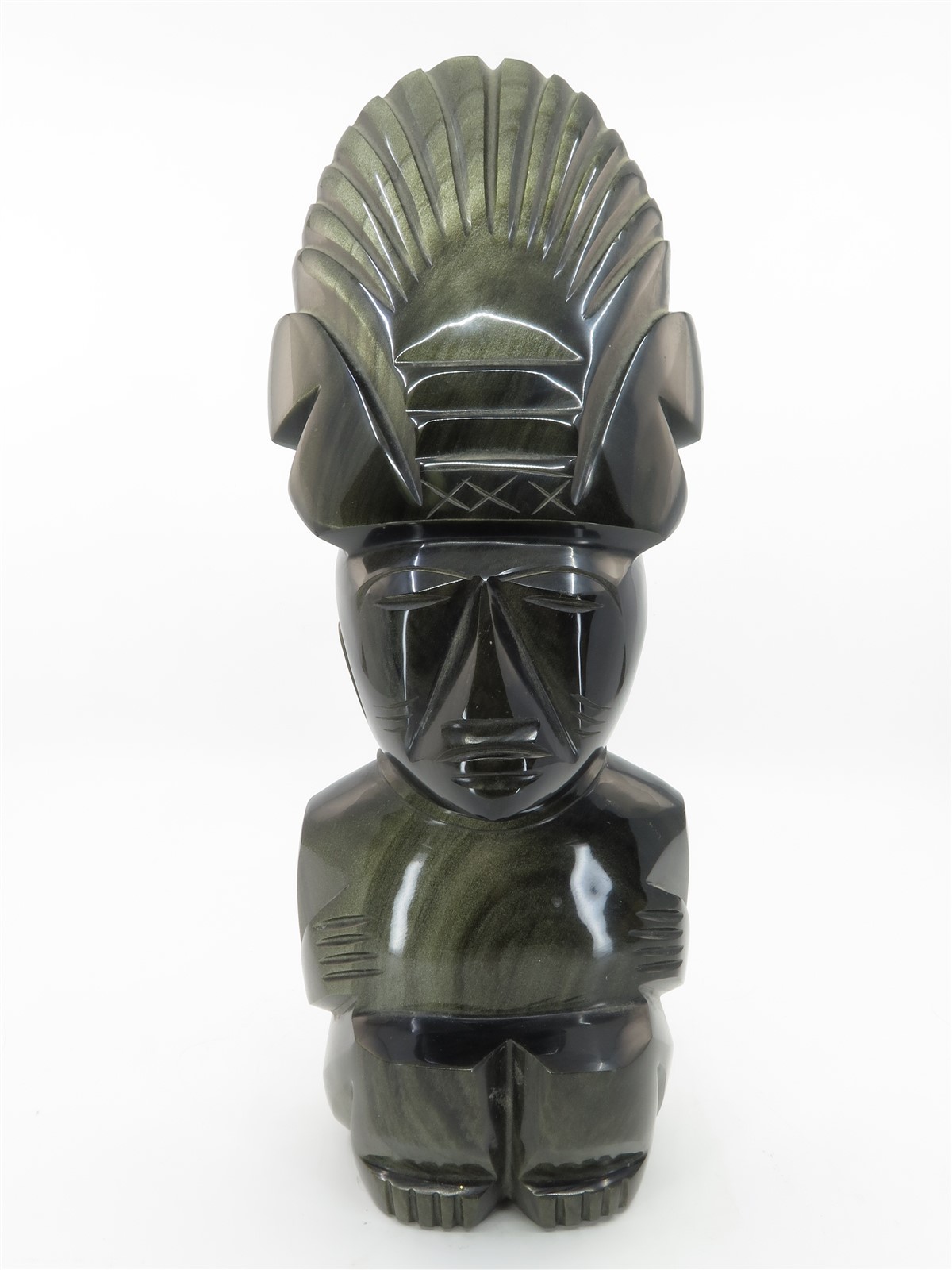 Hand Carved Mexican Gold Sheen Obsidian Aztec Mayan Totem Statue 12.5\ Hand Carved Mexican Gold Sheen Obsidian Aztec Mayan Totem Statue 12.5\