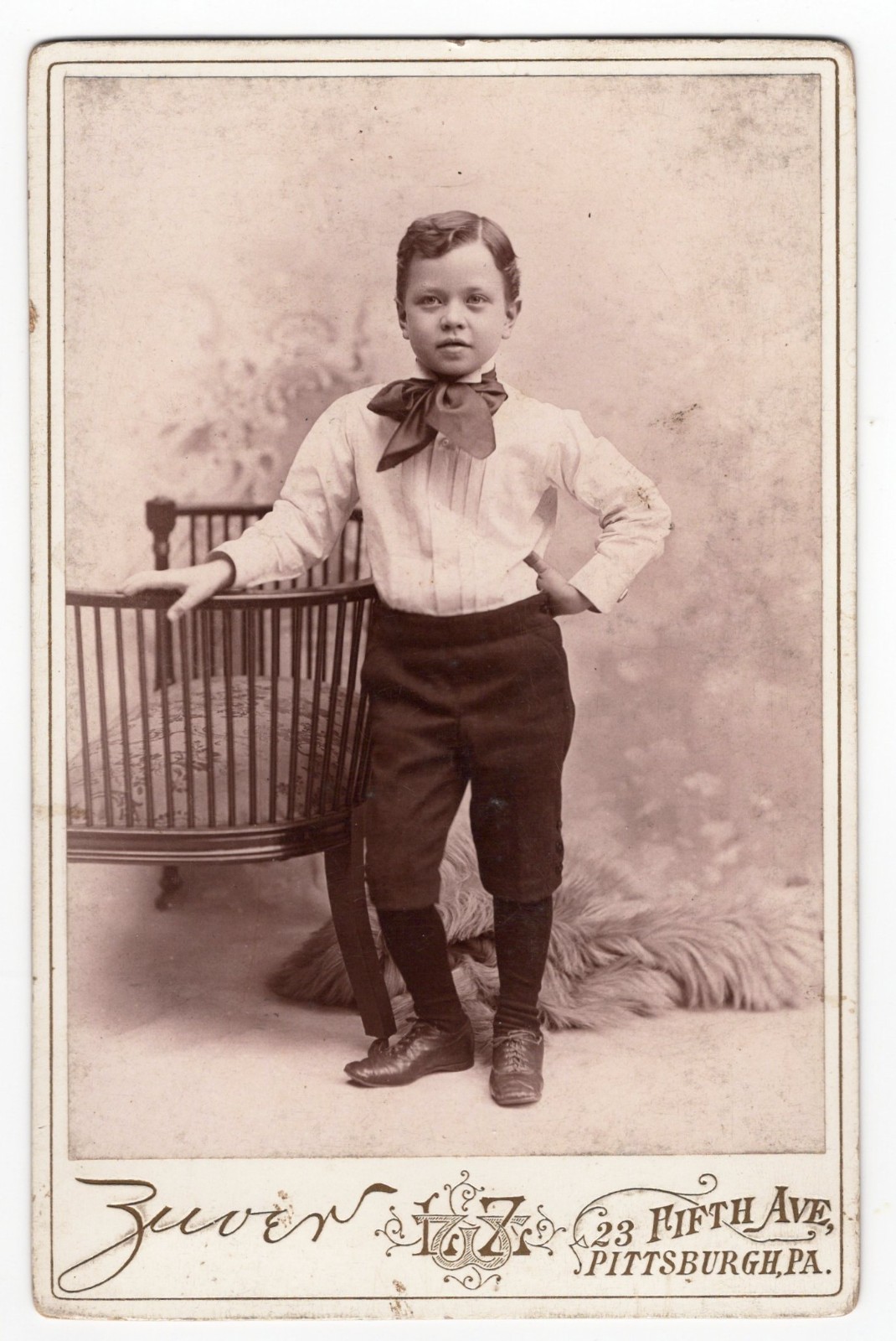 SASSY WELL DRESSED YOUNG BOY : PITTSBURGH, PA : CABINET CARD  c 1886-1894