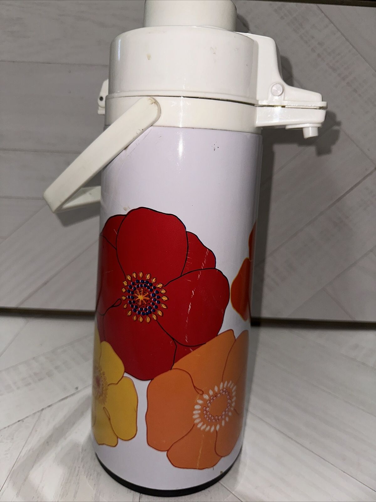 Vintage Phoenix Vacuum Bottle Insulated Airpot Thermos 70s Floral Design