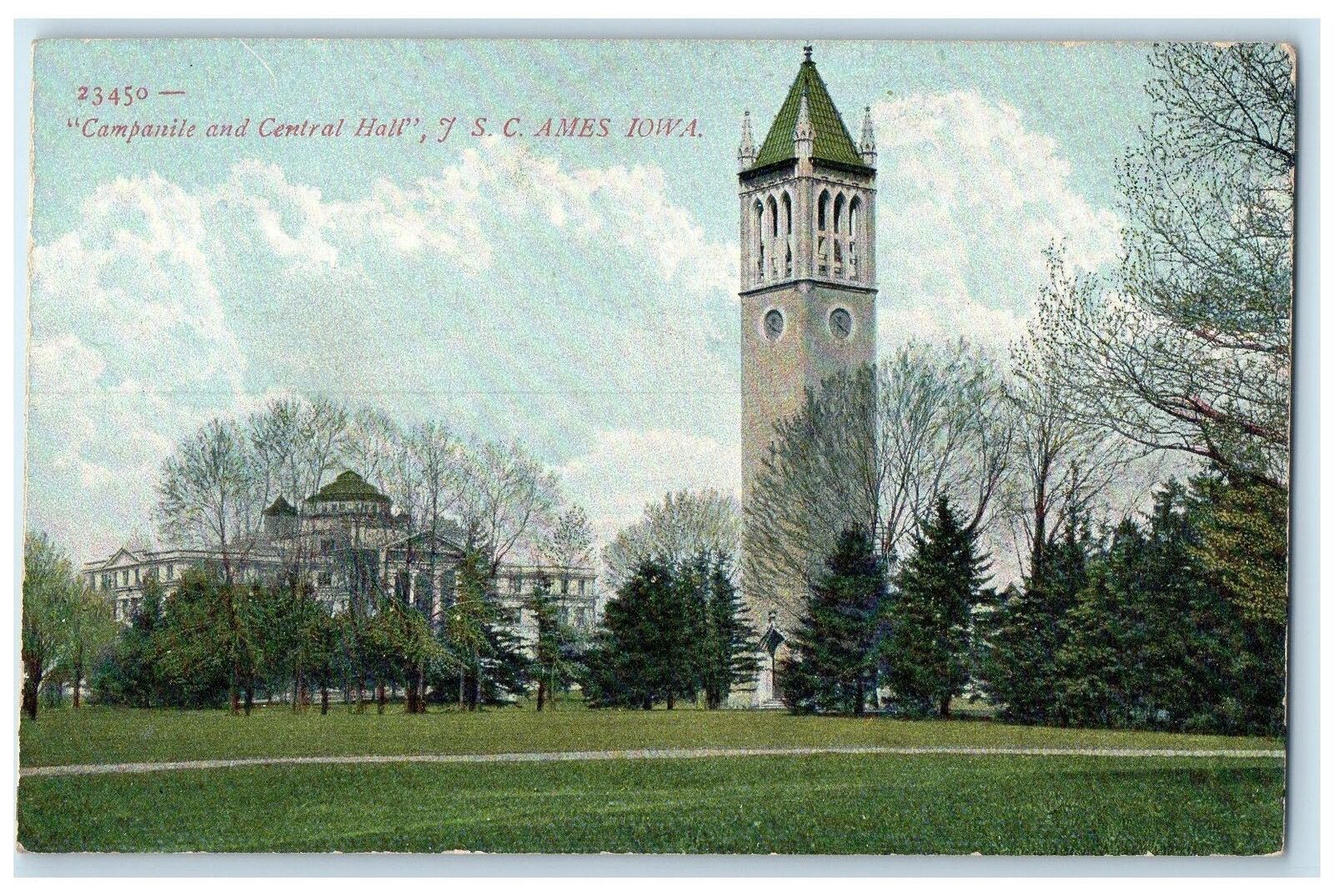 c1910 Campanile & Central Hall ISC Building Tower Ames Iowa IA Antique Postcard