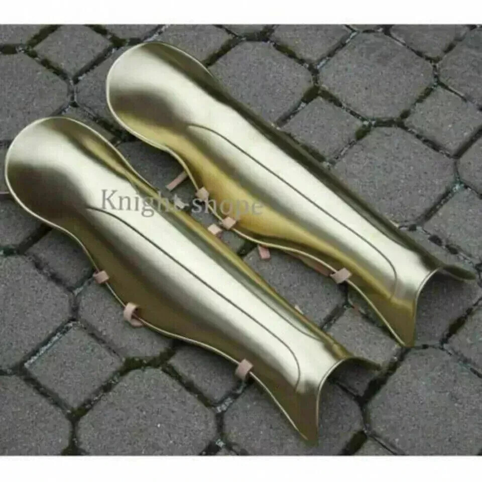 Greek  Medieval Golden Leg Guard Armor Greaves Battle Plate Steel Legs