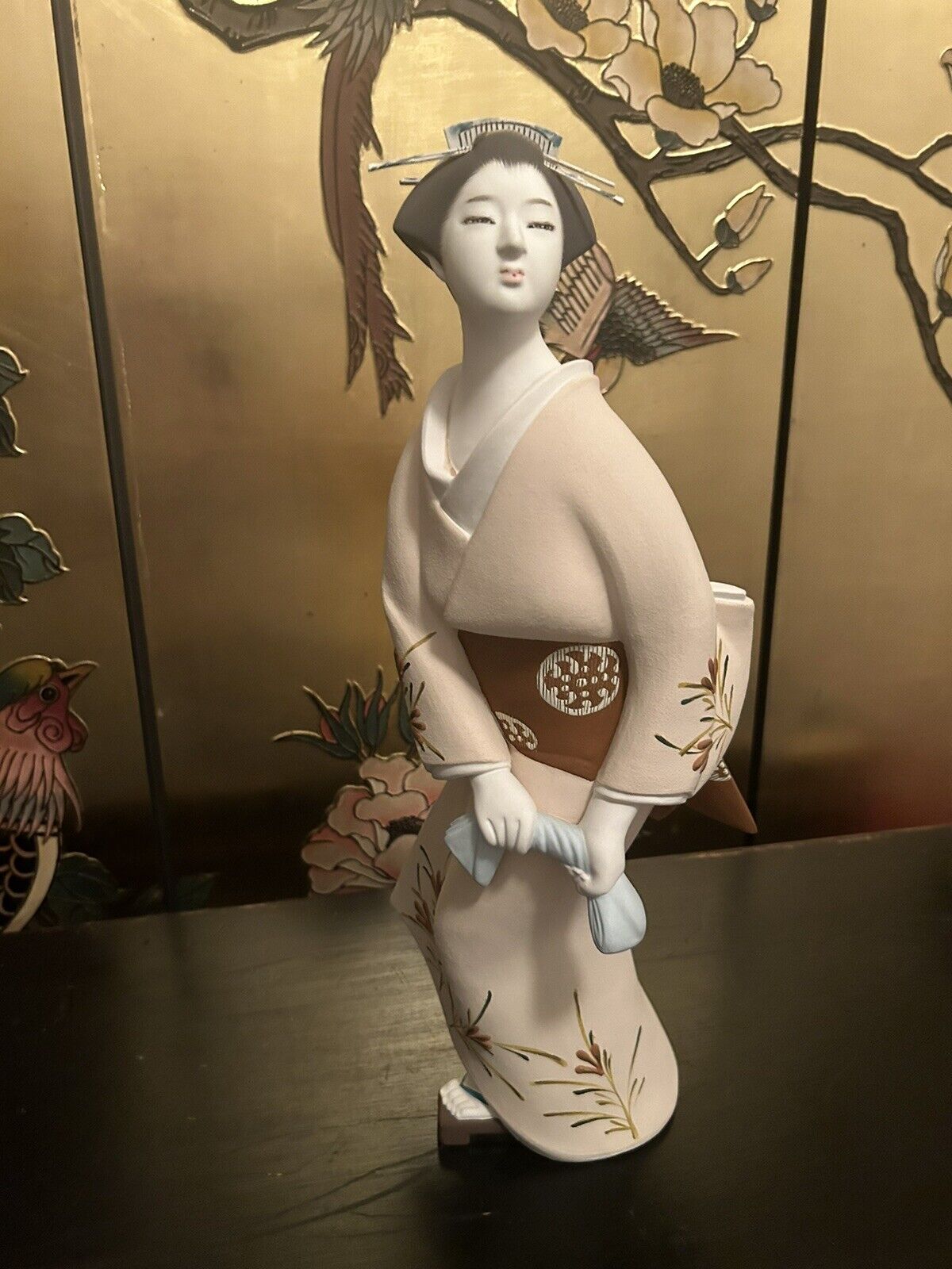 Beautiful Asian Geisha Figurine 16” by 6”Hand Painted and Signed