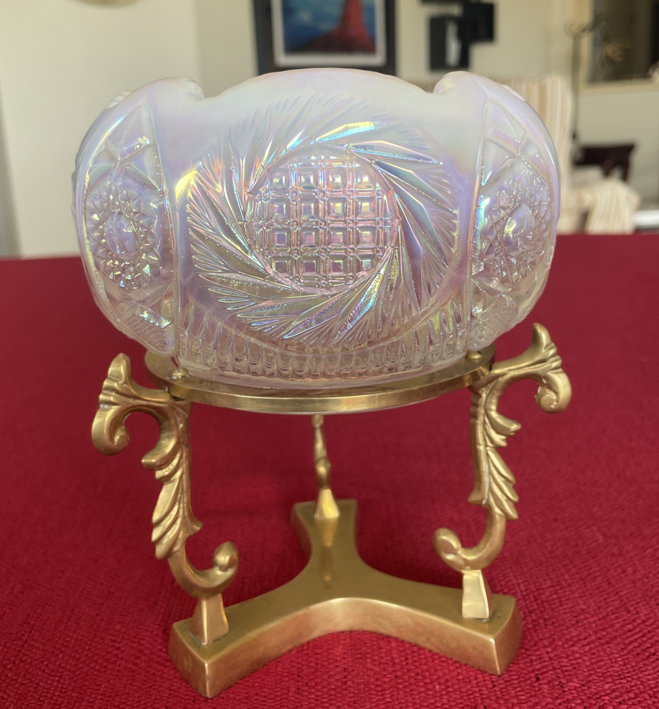 Fenton White Opalescent Rose Bowl Pilar Candle Holder, Round Height 4