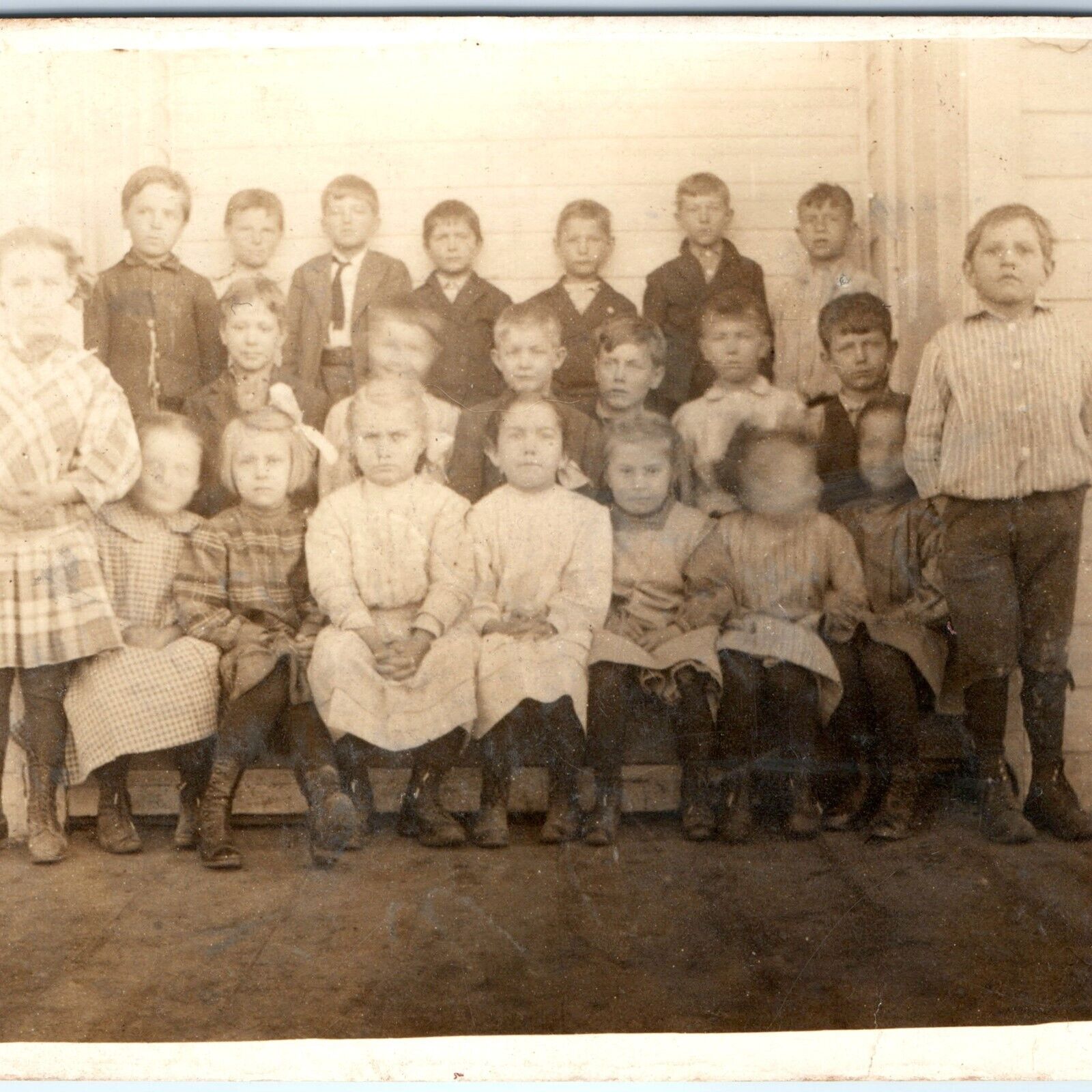 c1910s Group School Children RPPC Antique Real Photo Postcard Pioneer House A125