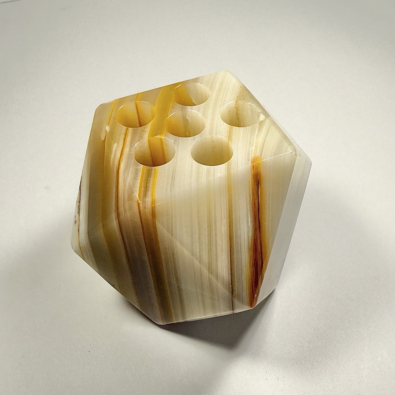 MCM Banded Onyx Geometric Pen Holder Paper Weight Stone Desk Paperweight 2.5”