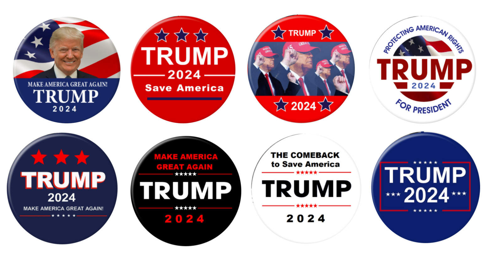8-pack Trump 2024 Campaign Buttons – SAVE AMERICA Trump 2024 pins (2.25 inches)