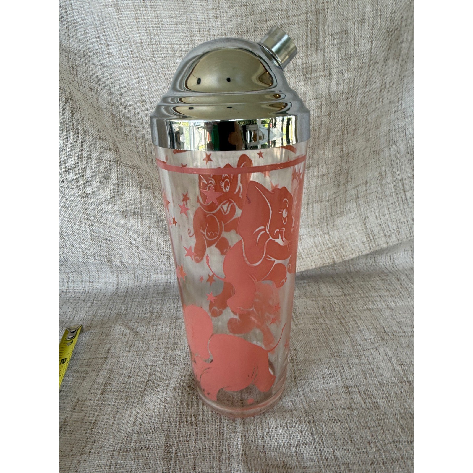 Hazel Atlas 40s Glass Cocktail Shaker Pink MCM Dancing Elephant Glass Md Century Hazel Atlas 40s Glass Cocktail Shaker Pink MCM Dancing Elephant Glass Md Century