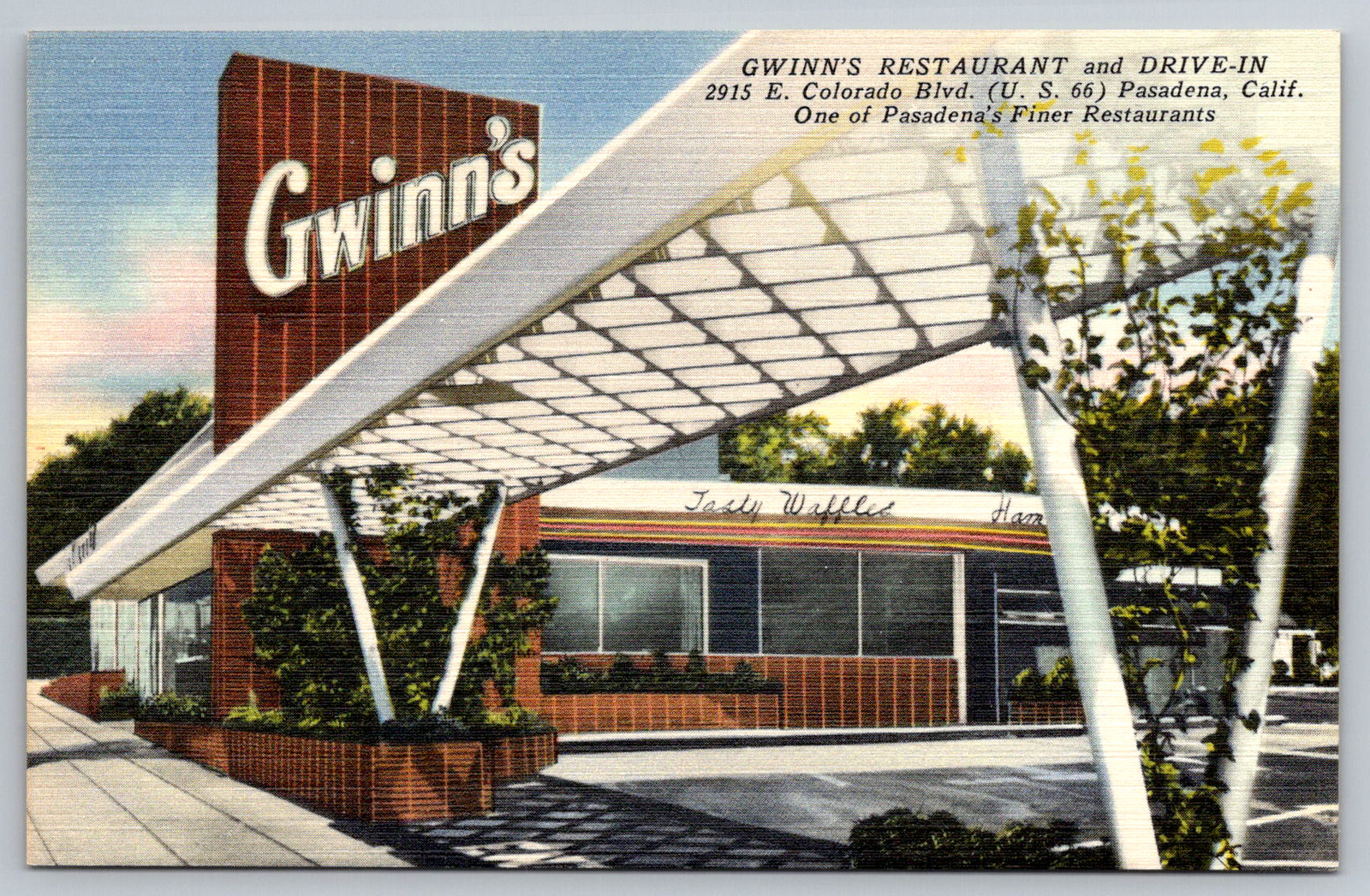 c1940s Gwinn's Restaurant Drive-In Pasadena California Postcard