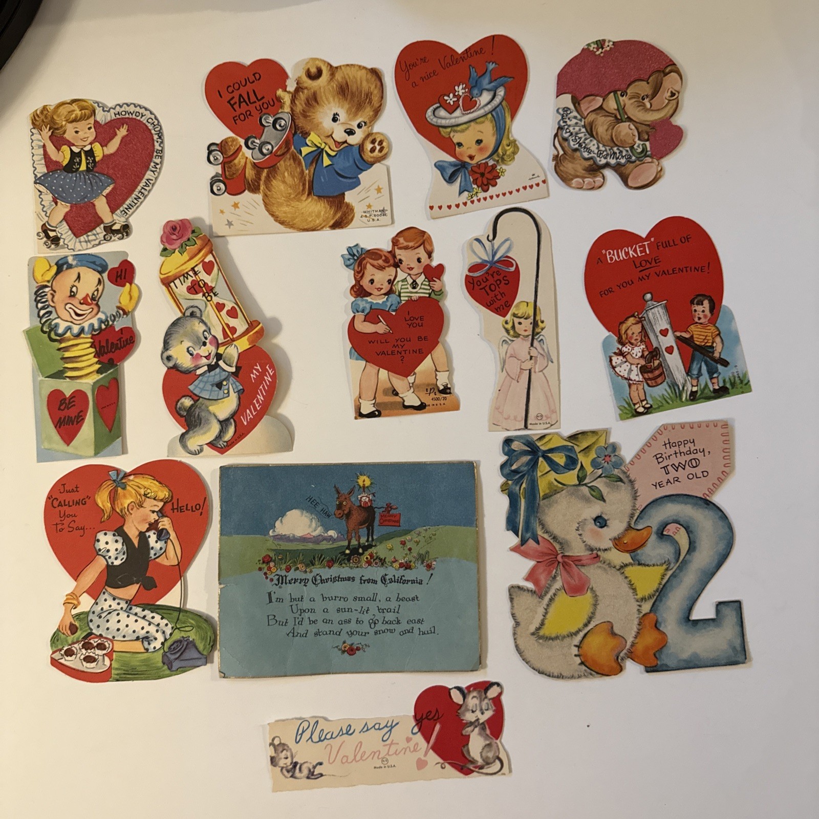 Vintage Valentine\'s Day Card Lot Of 11 - 2 Flocked, Birthday & Christmas Cards