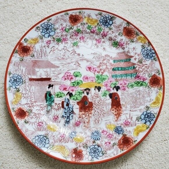 Vintage Porcelain Japan Hand Painted Stamped Plate Geisha Girls