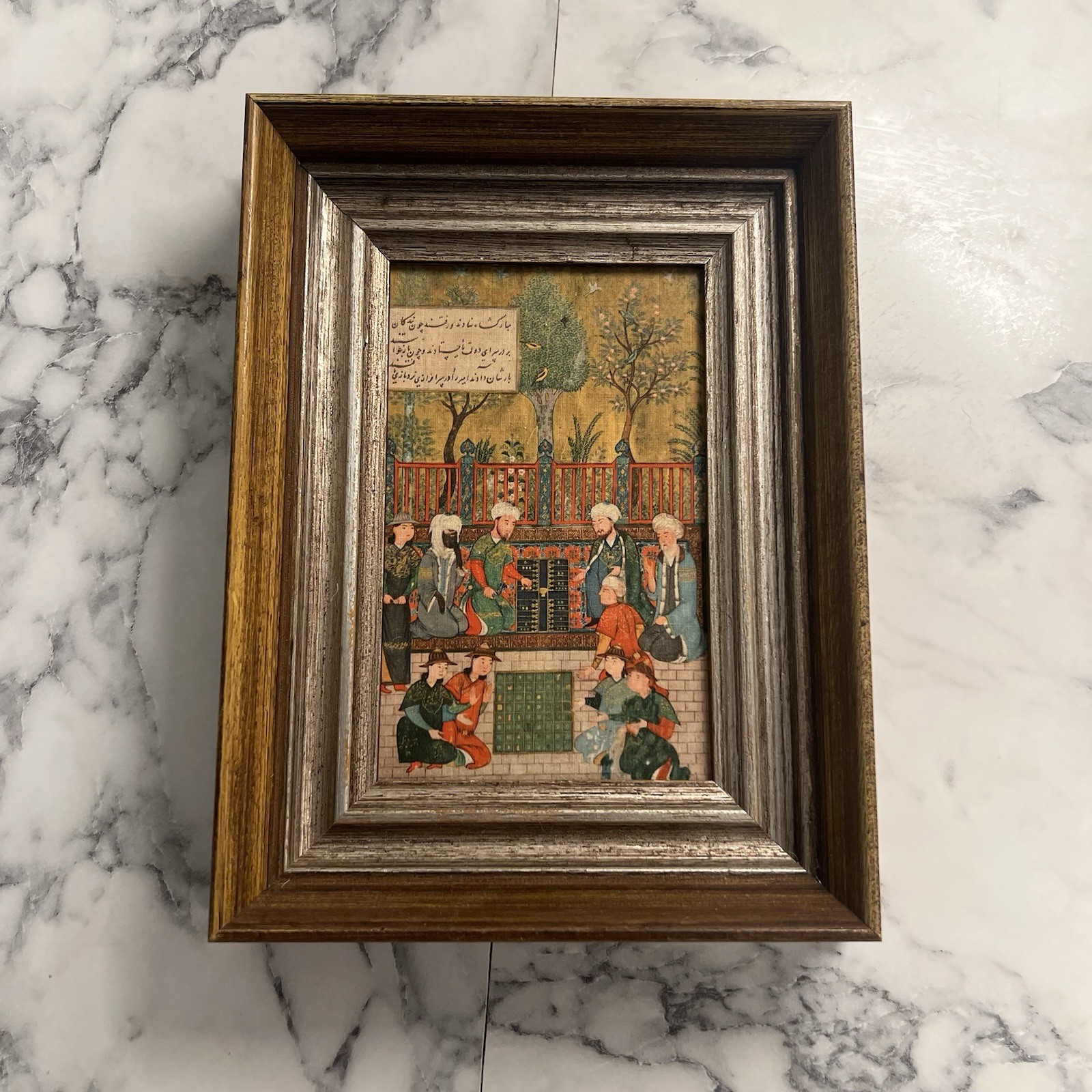 Vtg Persian Mughal Small Painting Framed Manuscript Print Calligraphy, Gaming Vtg Persian Mughal Small Painting Framed Manuscript Print Calligraphy, Gaming